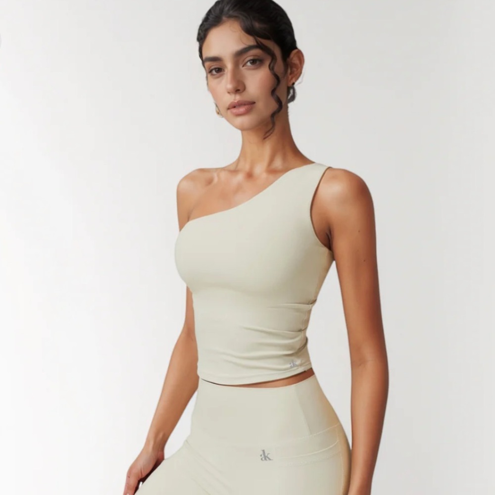 One-Shoulder Cropped Active Top in Off White. Worn once.